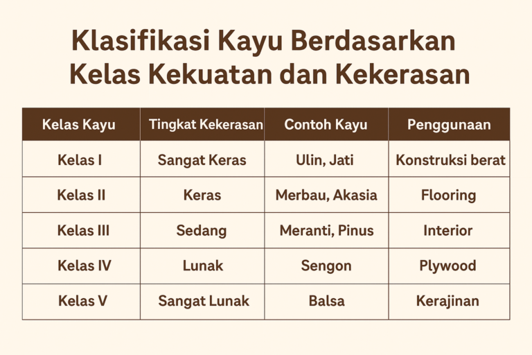 Tabel Klasifikasi Kayu Berdasarkan Kelas Kekuatan dan Kekerasan