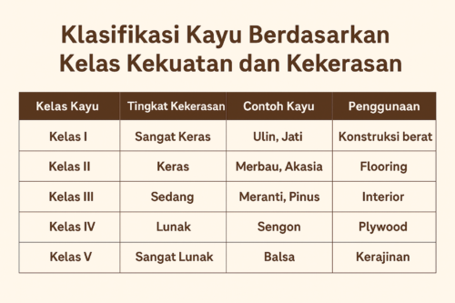 Tabel Klasifikasi Kayu Berdasarkan Kelas Kekuatan dan Kekerasan